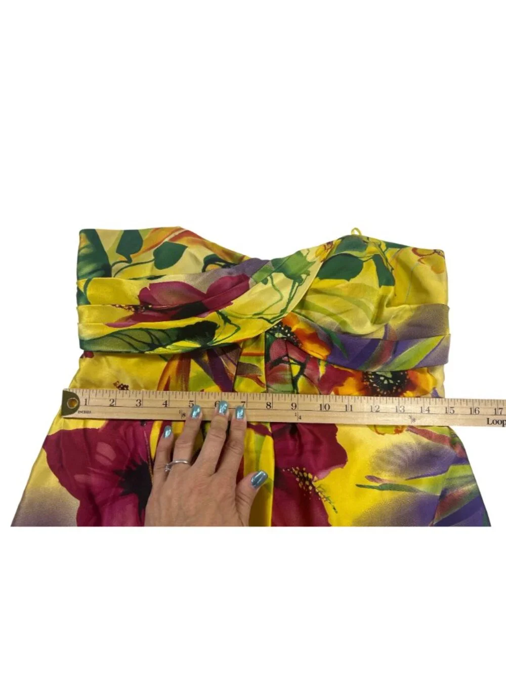Cache' Women's Size 6 Satin Strapless Mini Dress Floral Tropical Resortwear - Picture 9 of 13